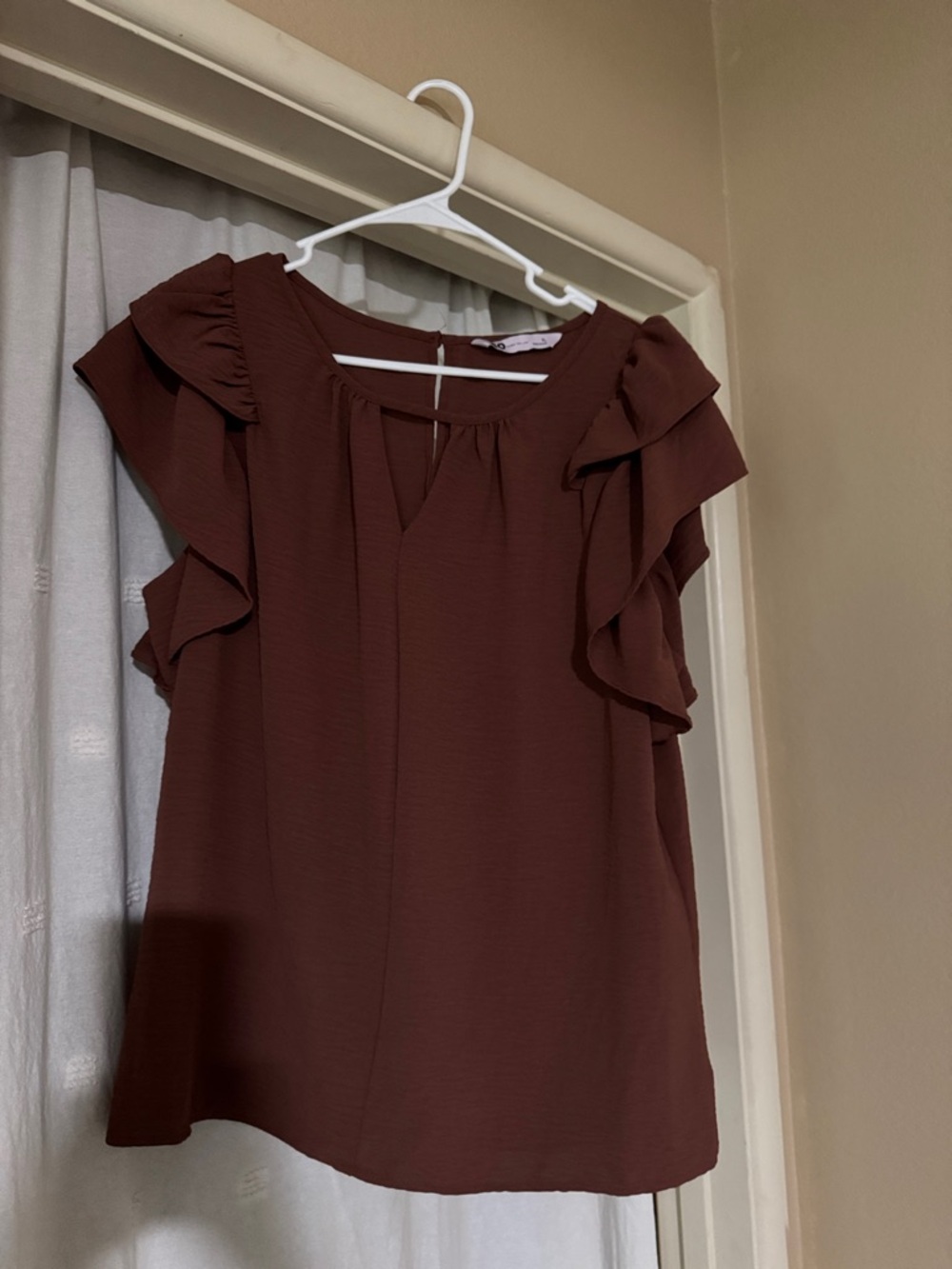 SO Chocolate Brown Ruffle Sleeve Blouse